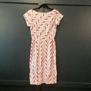 Vintage retro Med Madison New York short sleeve red white leaf Mod mini dress S
